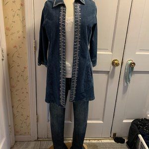 Long Denim Jacket w/ Rhinestones -Katina Marie-Multiple Sizes
